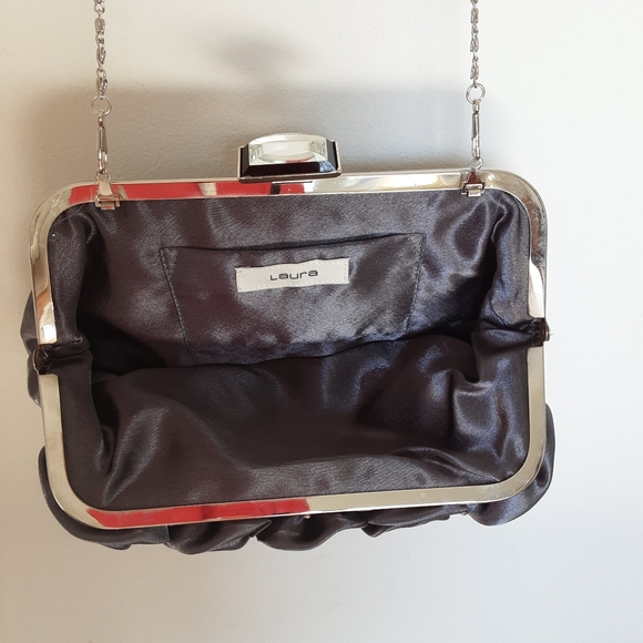 Laura Purple Gray Satin  Clutch with Rosette Accents - Picture 6 of 6